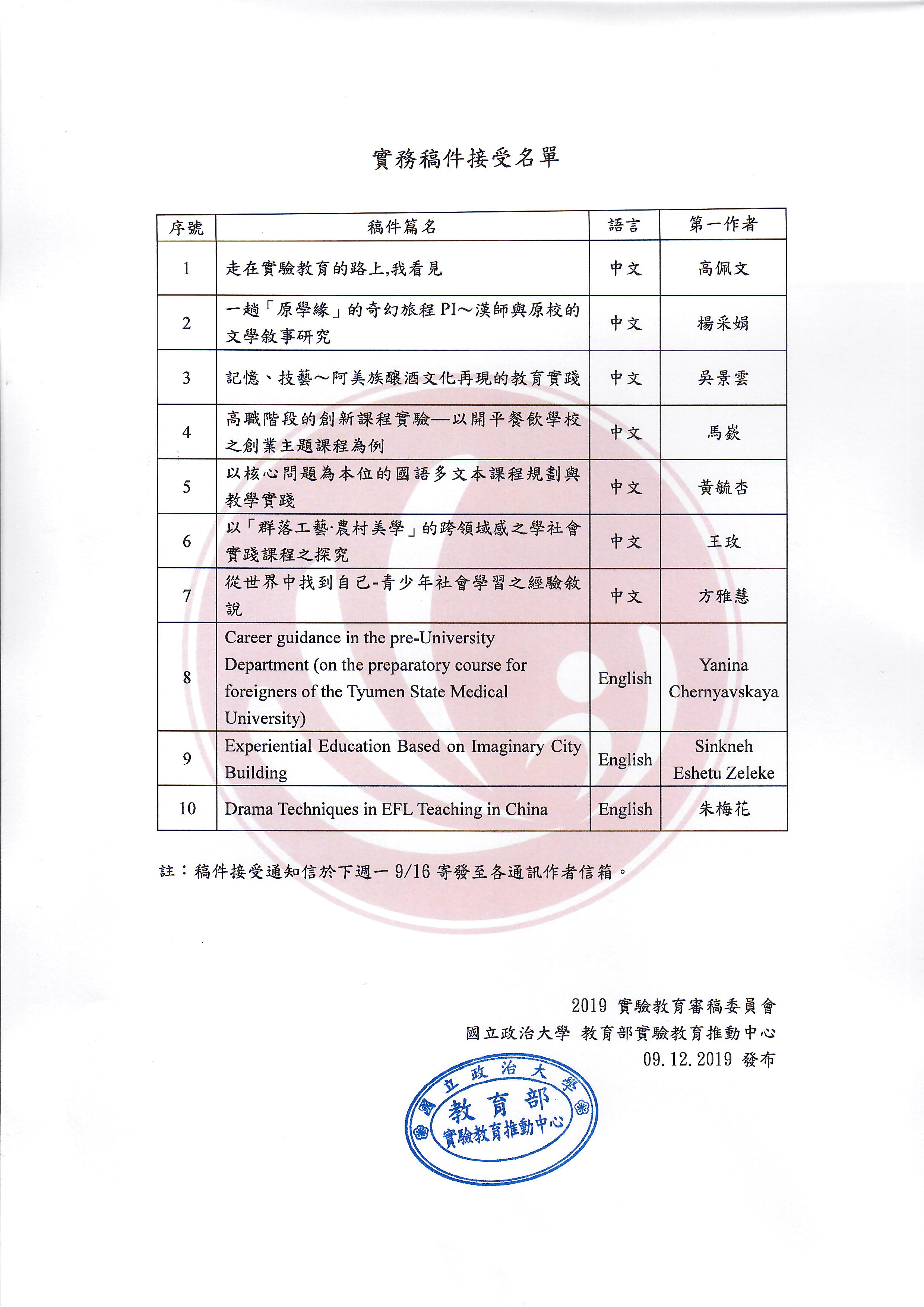 2019實驗教育國際研討會實霧稿件