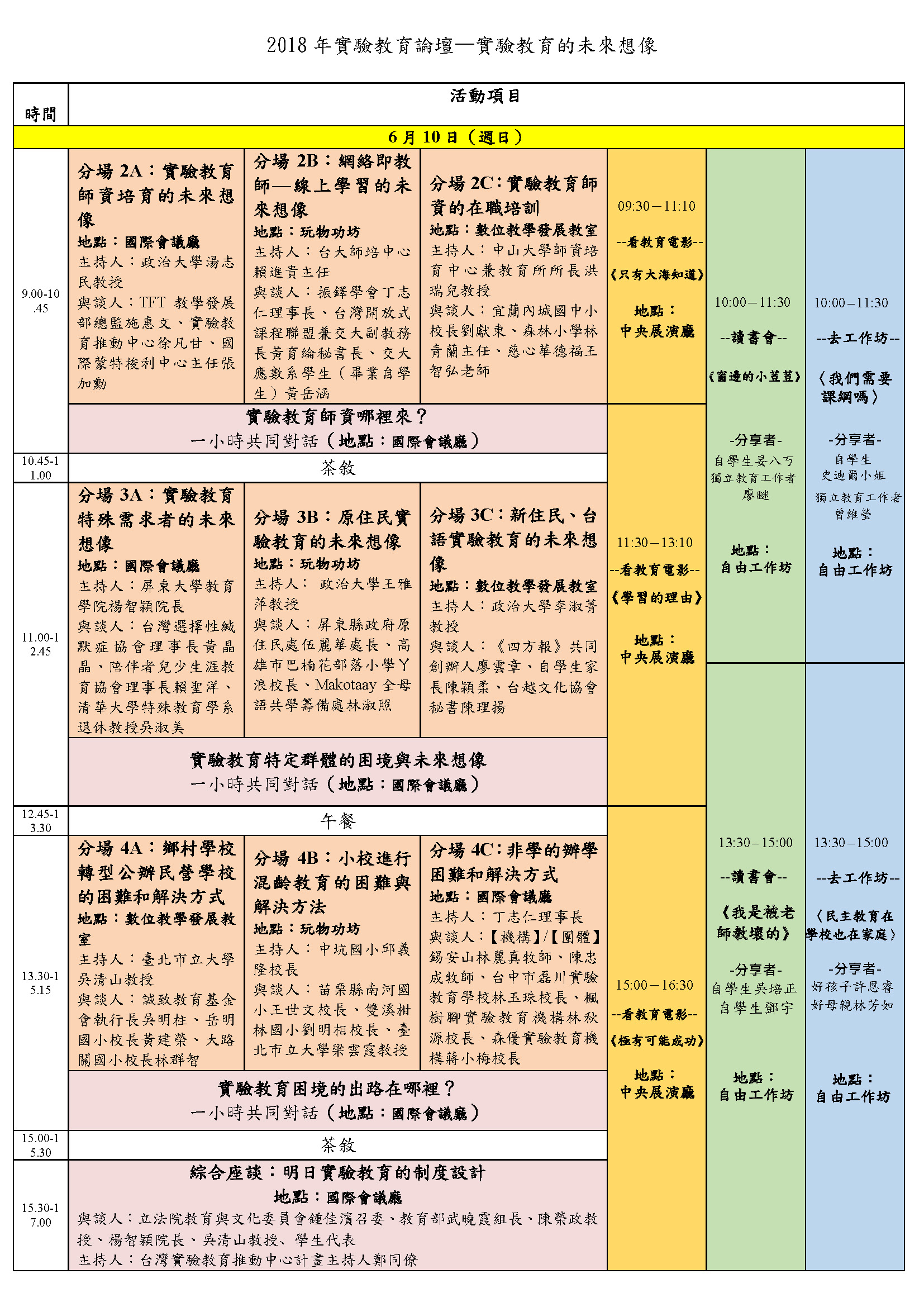 實驗教育論壇第二天議程