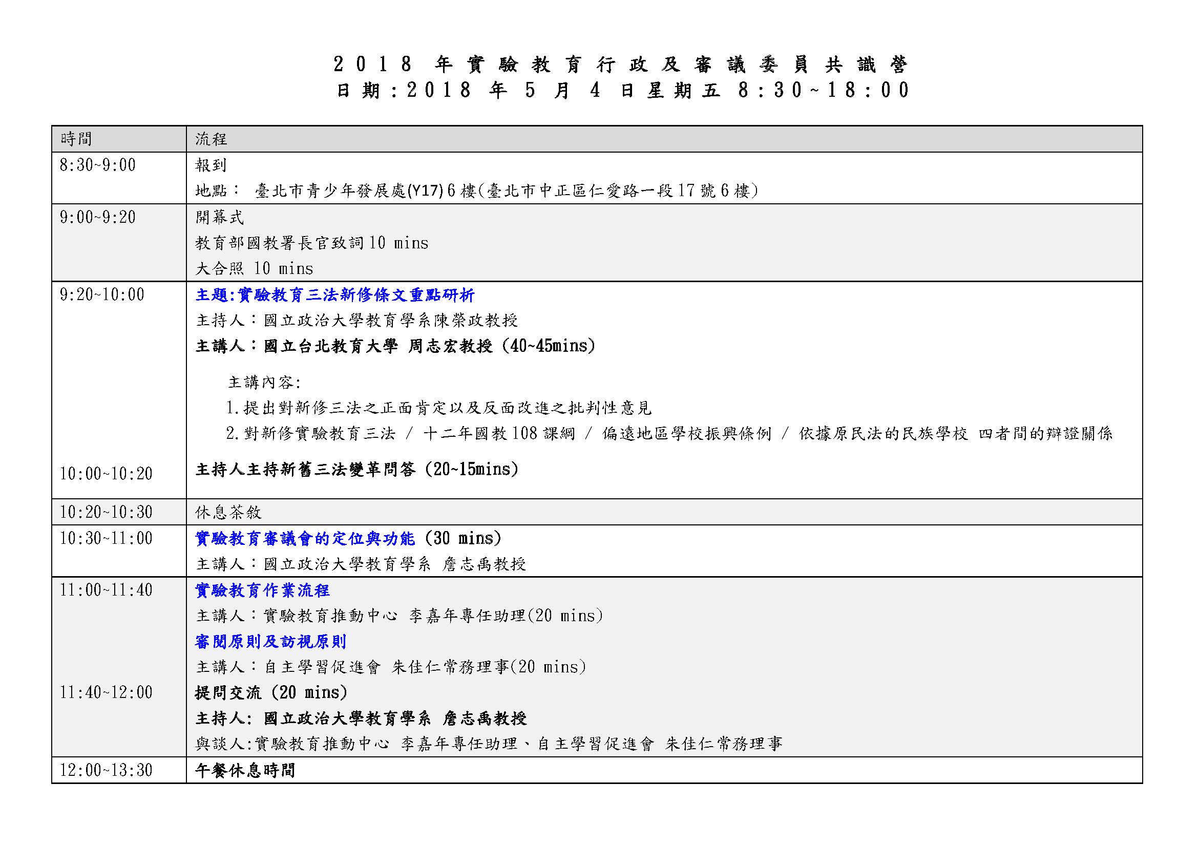 2018地方行政人員及審議委員共識營議程(上午)